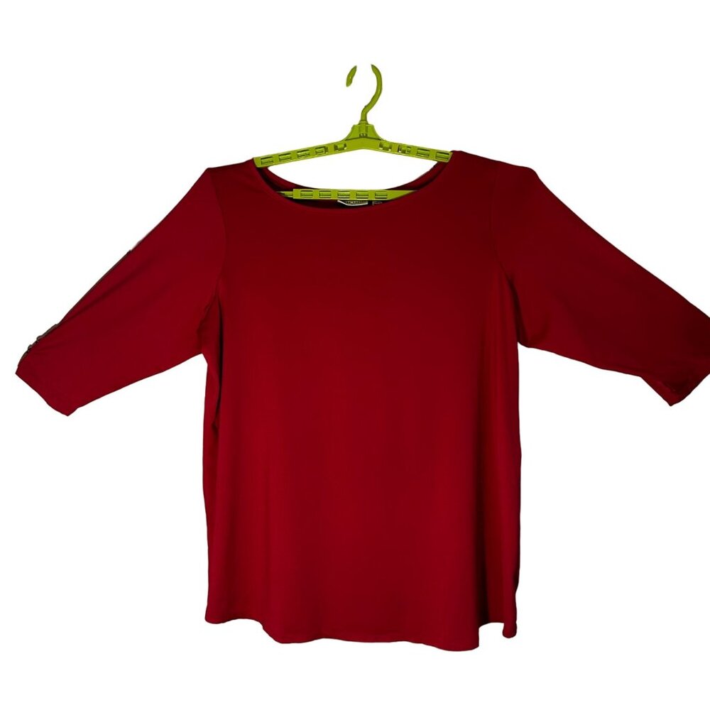 Susan Graver Women's Liquid Knit Hot Pink 3/4 Sleeve with Button Detail 2X